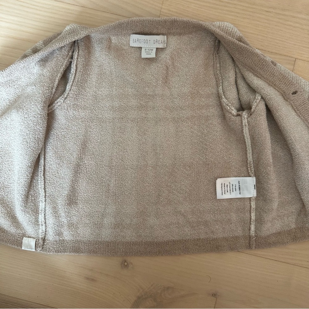 Barefoot Dreams CozyChic Plaid Baby cardigan & hat cream/tan  6-12 Months - Picture 4 of 7